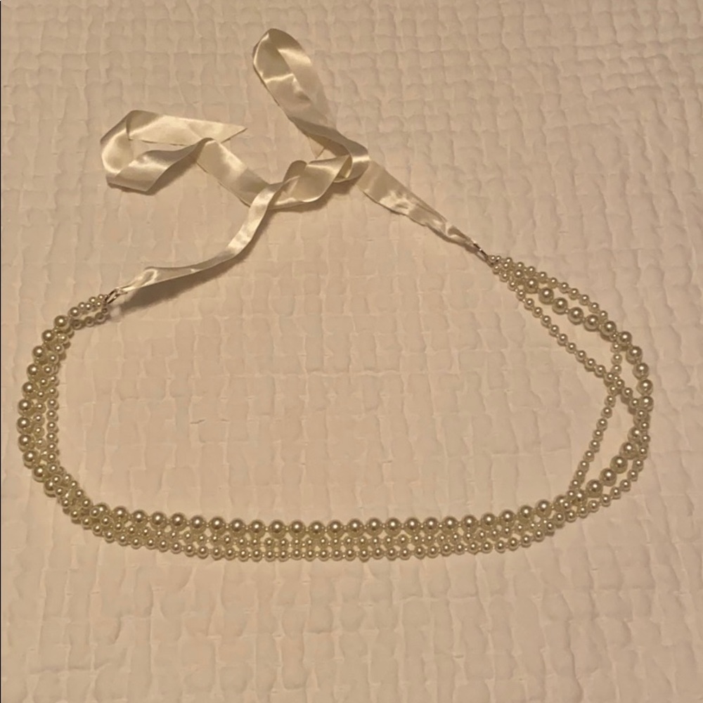 Faux Pearl Tie Waist Belt